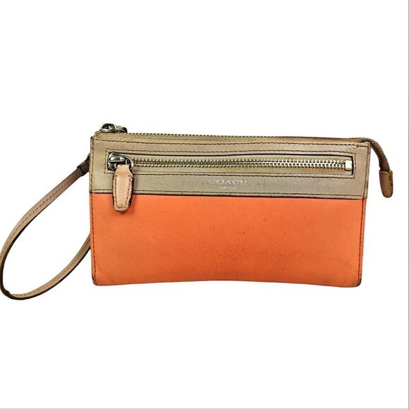 Coach Colorblock Orange and Grey Wristlet with Callouts - Picture 1 of 10